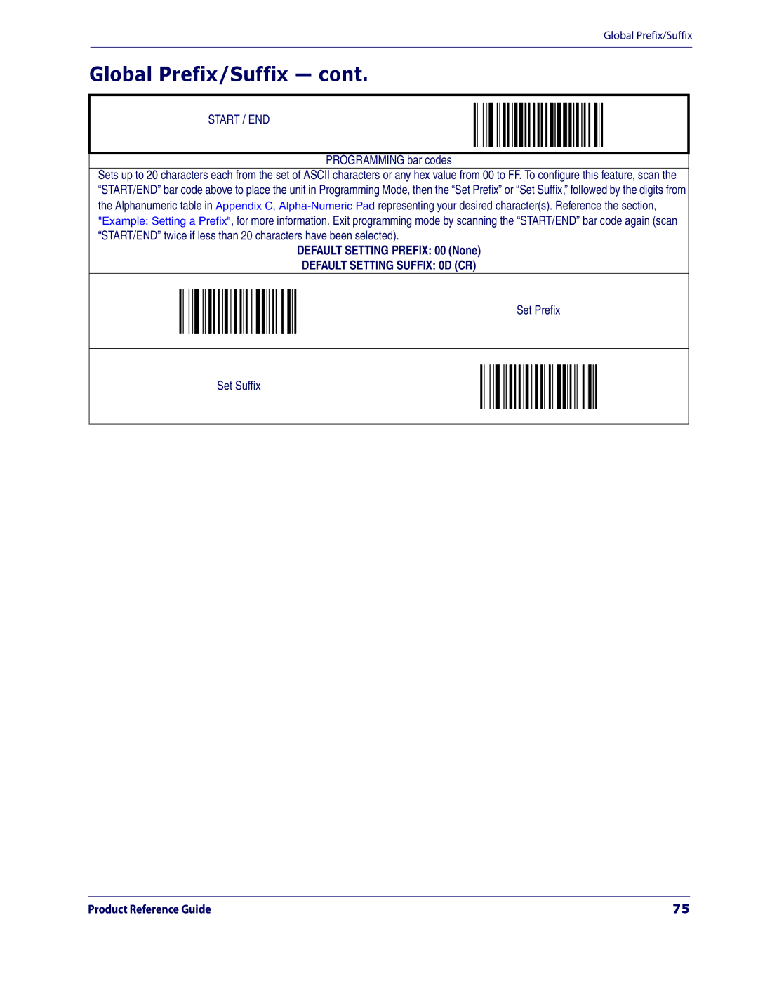 Datalogic Scanning 3200VSI manual Global Prefix/Suffix 