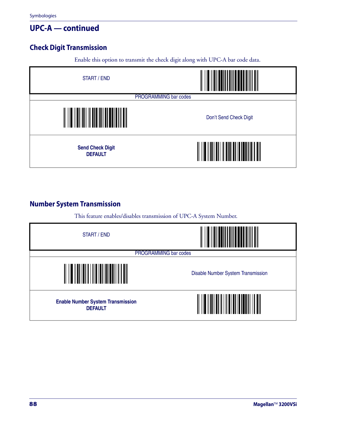 Datalogic Scanning 3200VSI manual Upc-A, Check Digit Transmission, Number System Transmission 