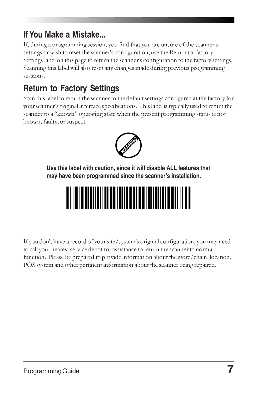 Datalogic Scanning 6000 PLUS manual If You Make a Mistake, Return to Factory Settings 