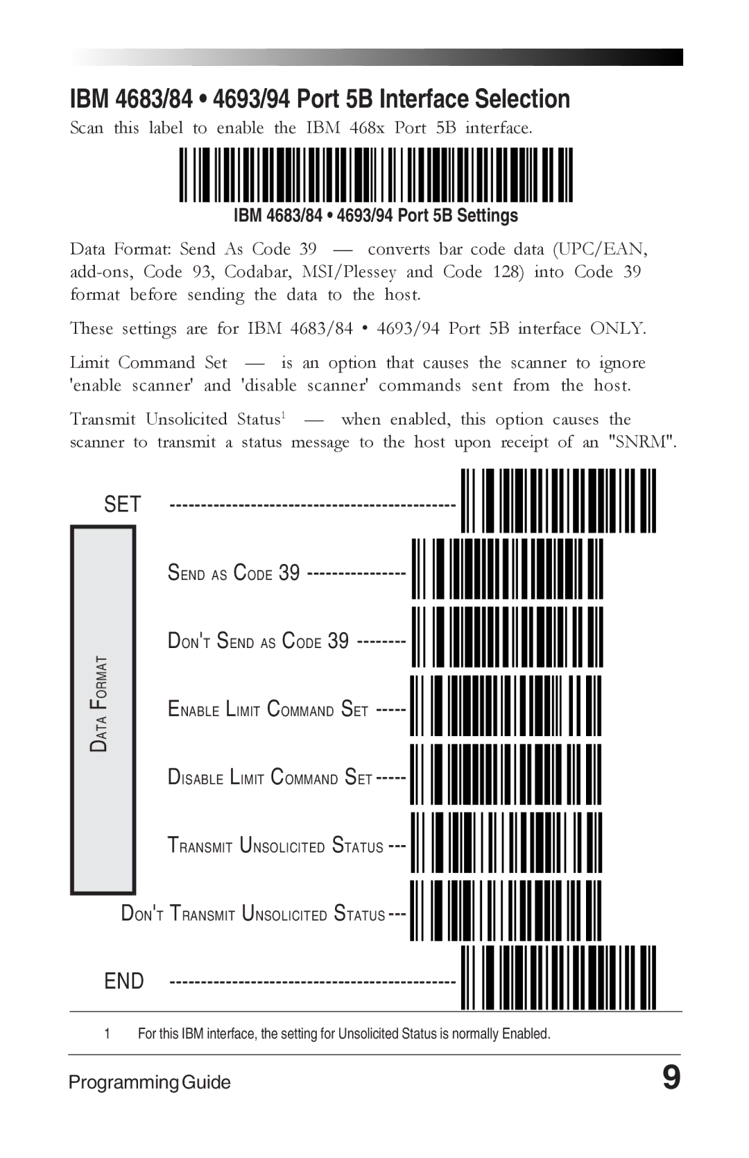 Datalogic Scanning 6000 PLUS manual IBM 4683/84 4693/94 Port 5B Interface Selection, Send AS Code Dont Send AS Code, End 