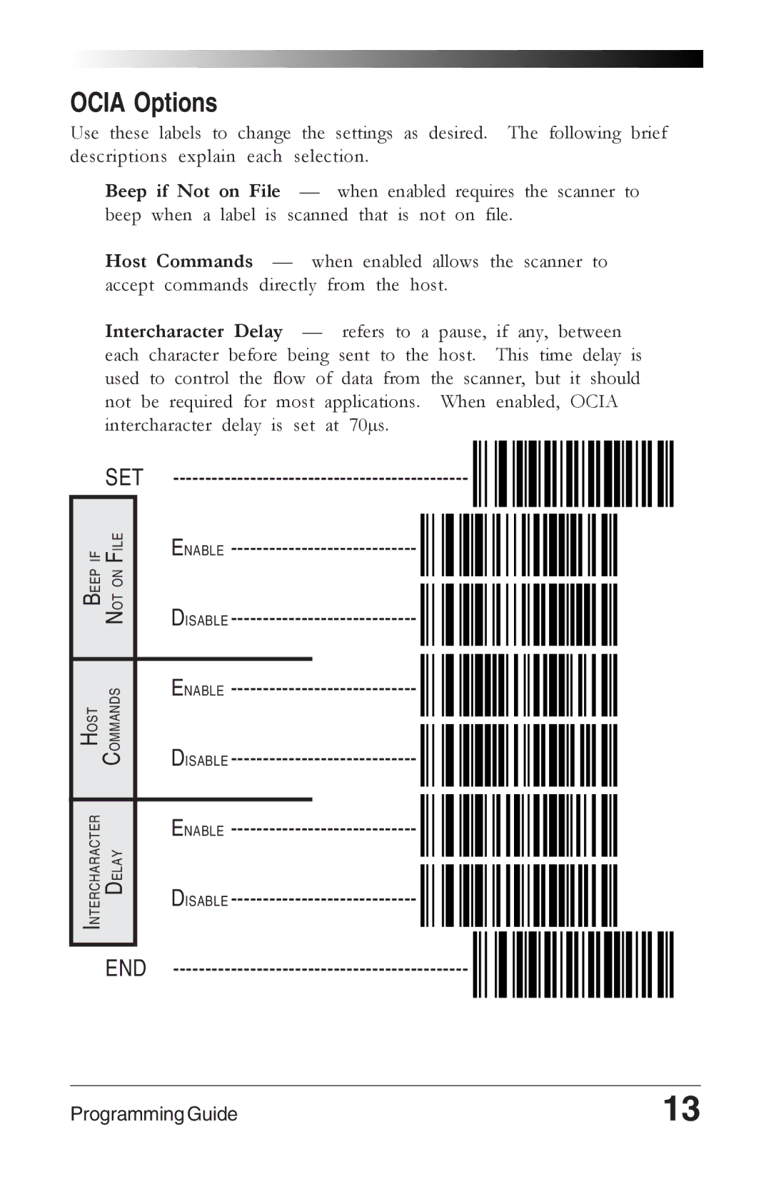 Datalogic Scanning 6000 PLUS manual Ocia Options, Enable Disable END 