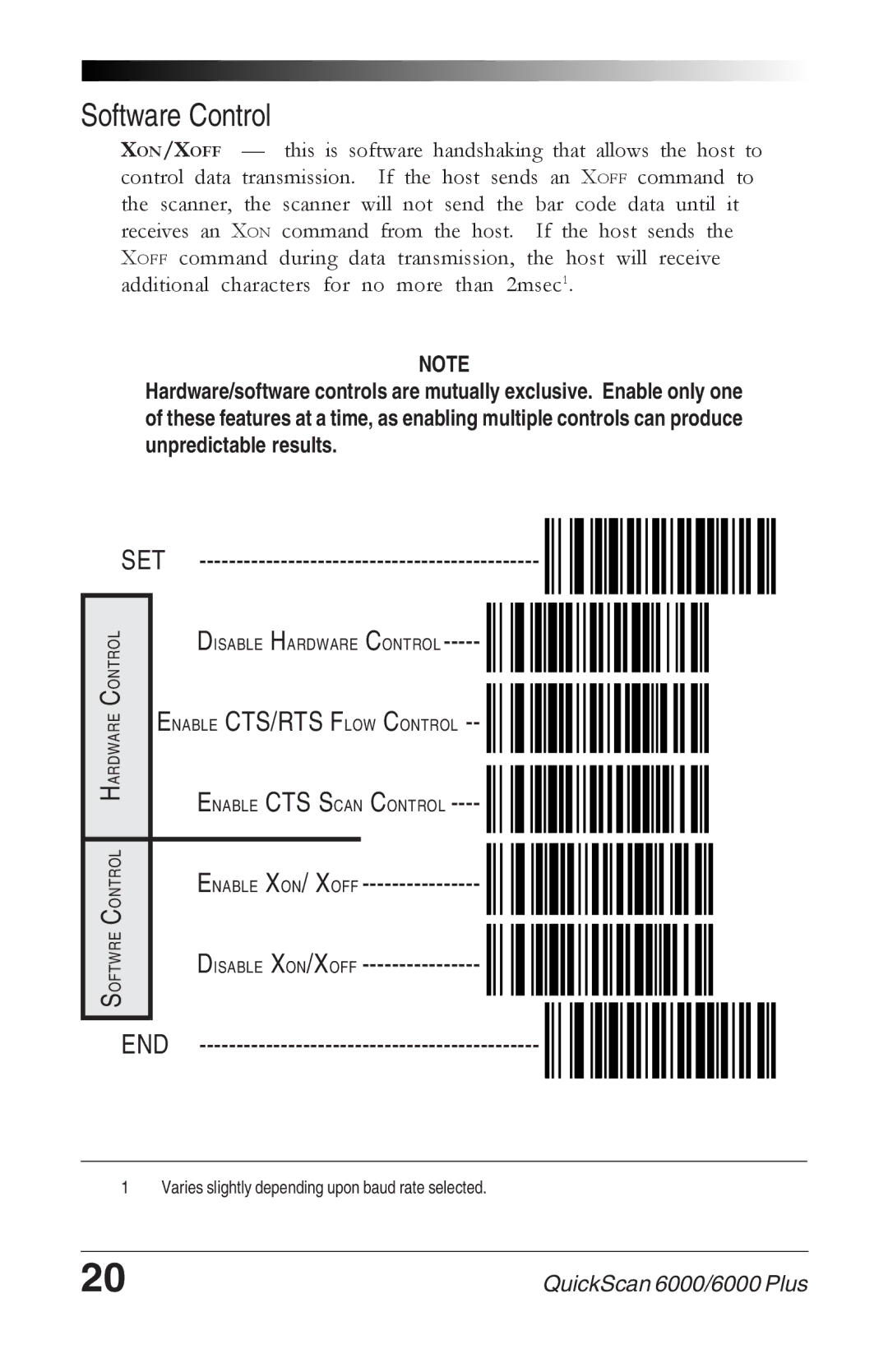 Datalogic Scanning 6000 PLUS manual Set, Enable XON/ Xoff Disable XON/XOFF END 