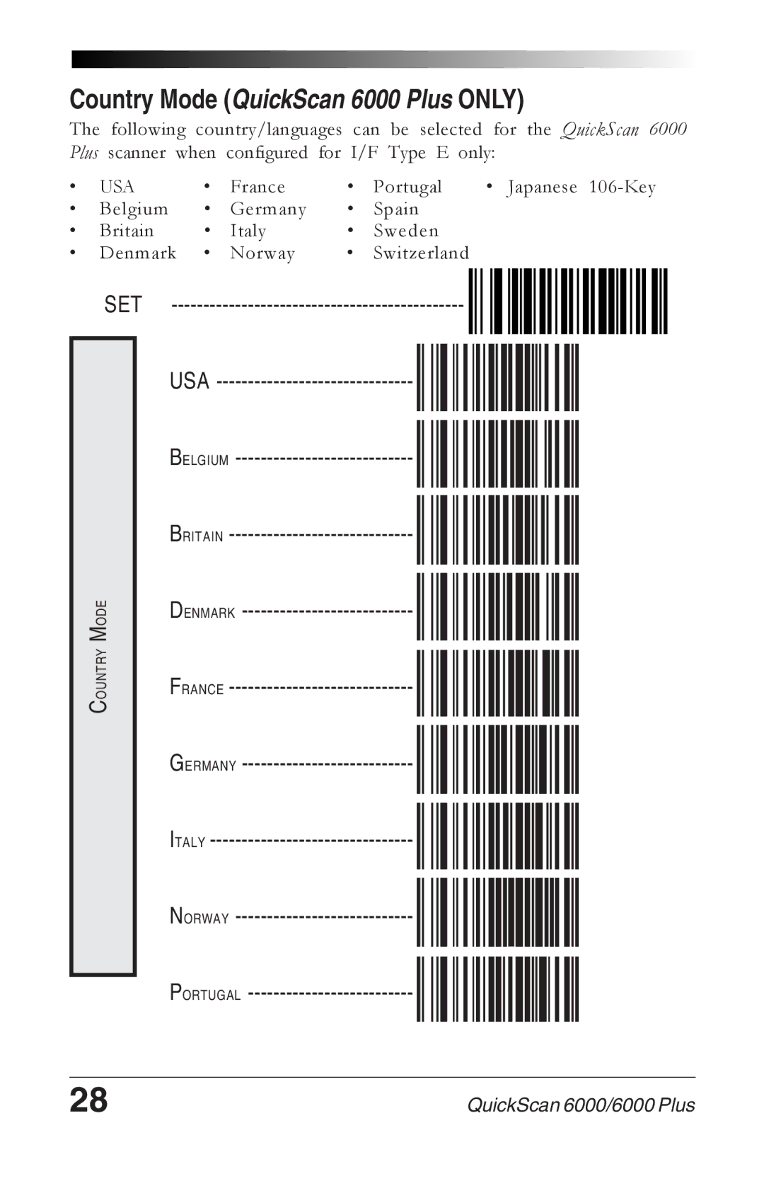 Datalogic Scanning 6000 PLUS manual Country Mode QuickScan 6000 Plus only 