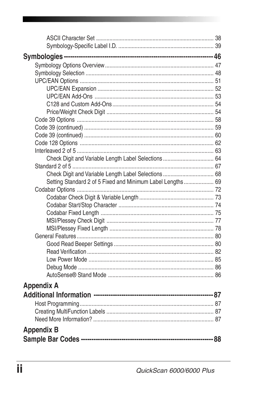 Datalogic Scanning 6000 PLUS manual Symbologies, Additional Information, Sample Bar Codes 