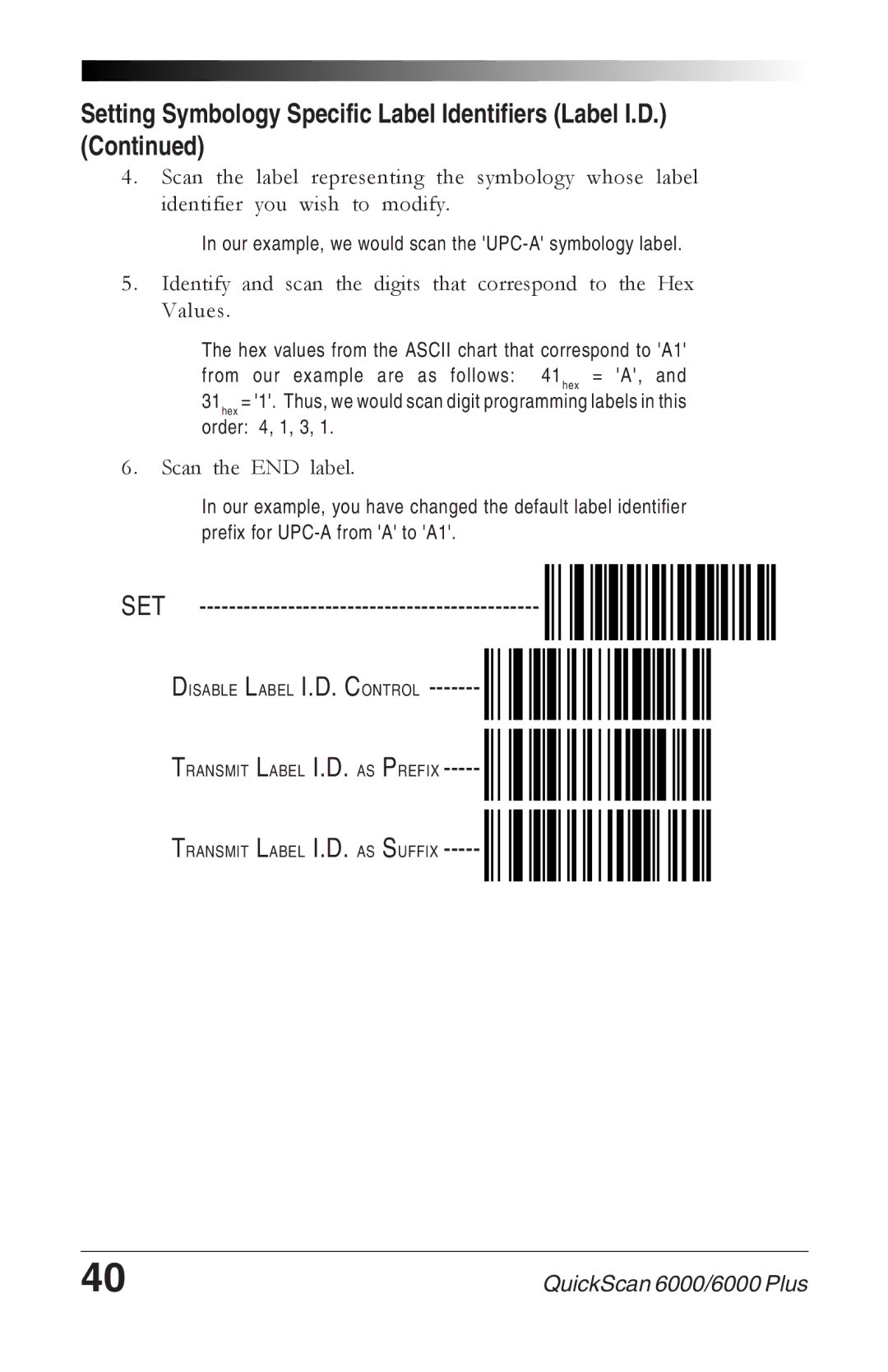 Datalogic Scanning 6000 PLUS manual Setting Symbology Specific Label Identifiers Label I.D 