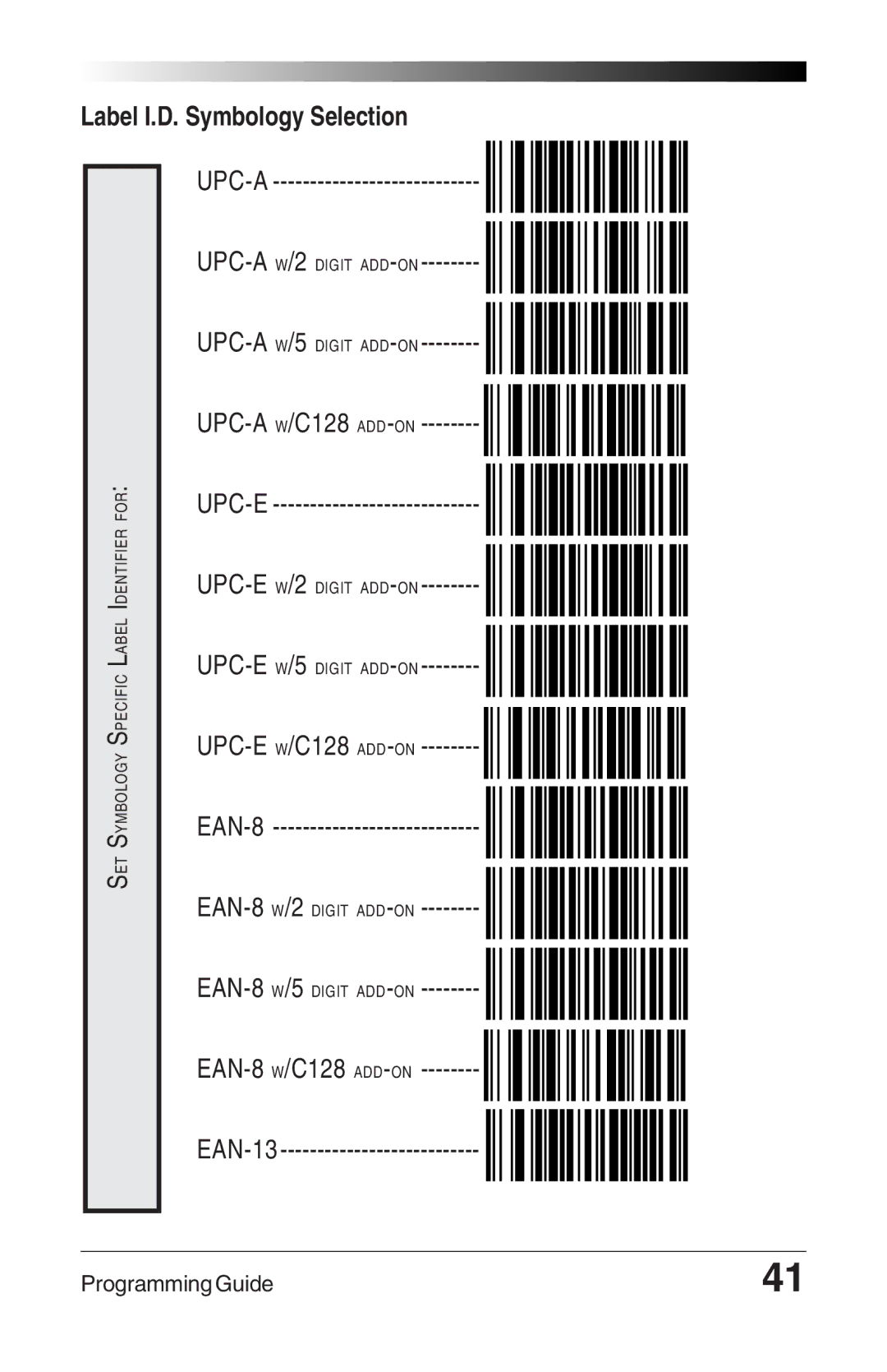 Datalogic Scanning 6000 PLUS manual Label I.D. Symbology Selection 