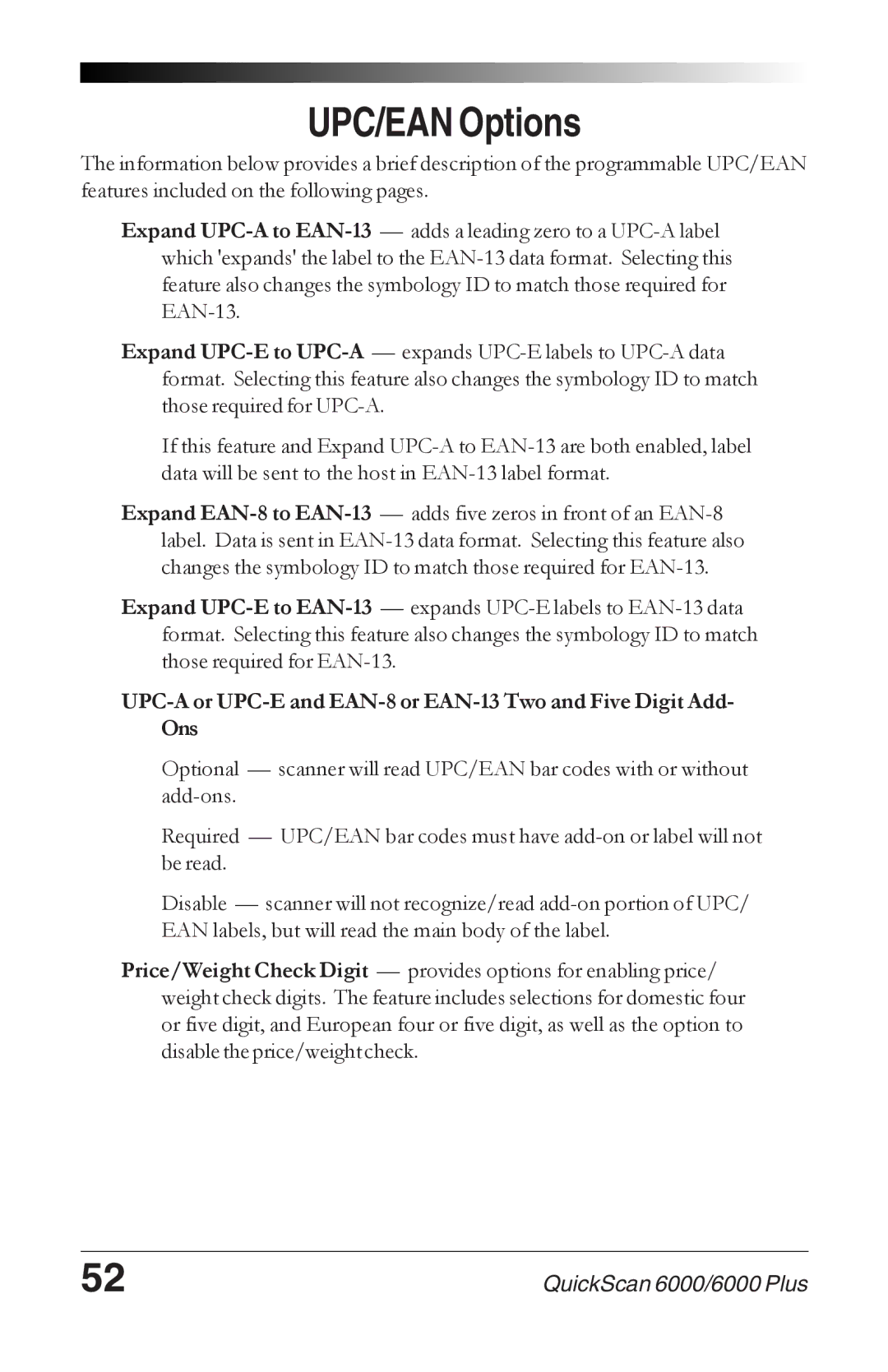 Datalogic Scanning 6000 PLUS manual UPC/EAN Options 