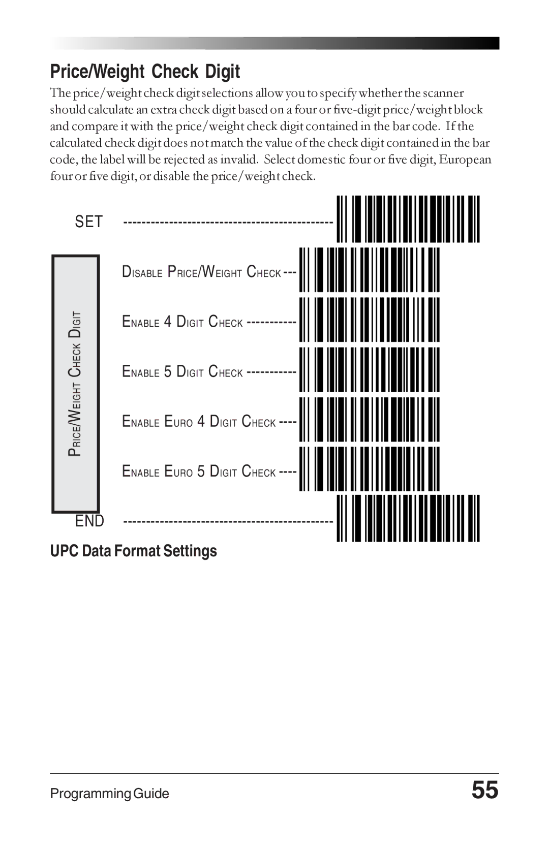 Datalogic Scanning 6000 PLUS Price/Weight Check Digit, Enable 4 Digit Check Enable 5 Digit Check, UPC Data Format Settings 