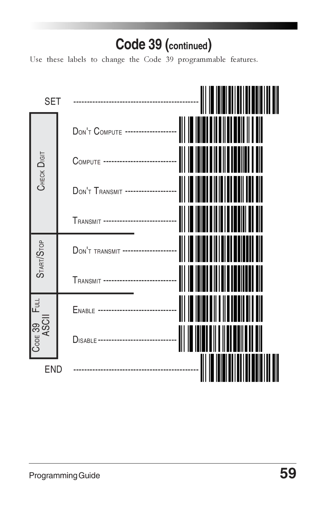 Datalogic Scanning 6000 PLUS manual Code, Dont Compute Dont Transmit Enable Disable END 