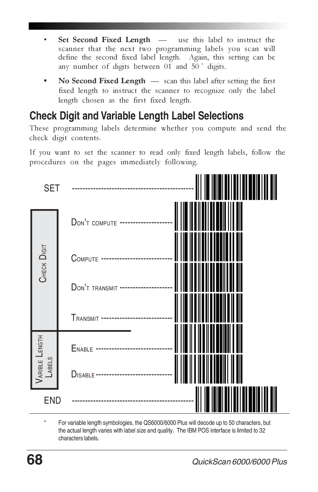 Datalogic Scanning 6000 PLUS manual Check Digit and Variable Length Label Selections 