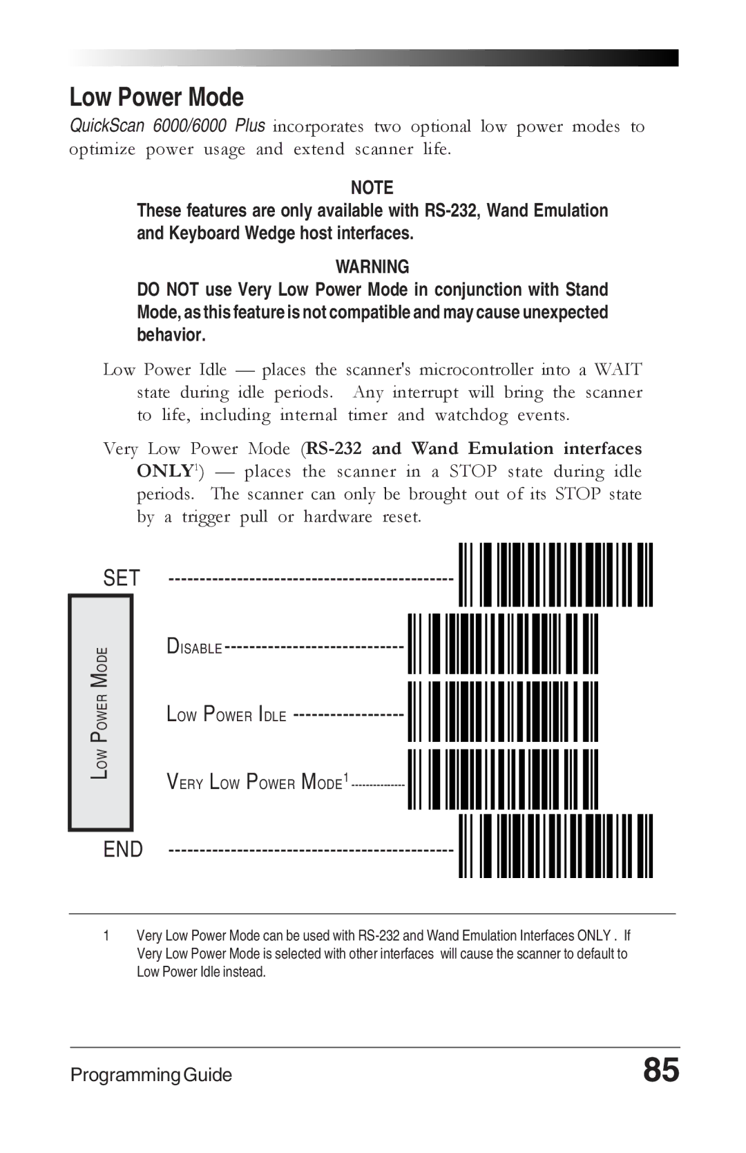 Datalogic Scanning 6000 PLUS manual Low Power Mode, Disable LOW Power Idle 