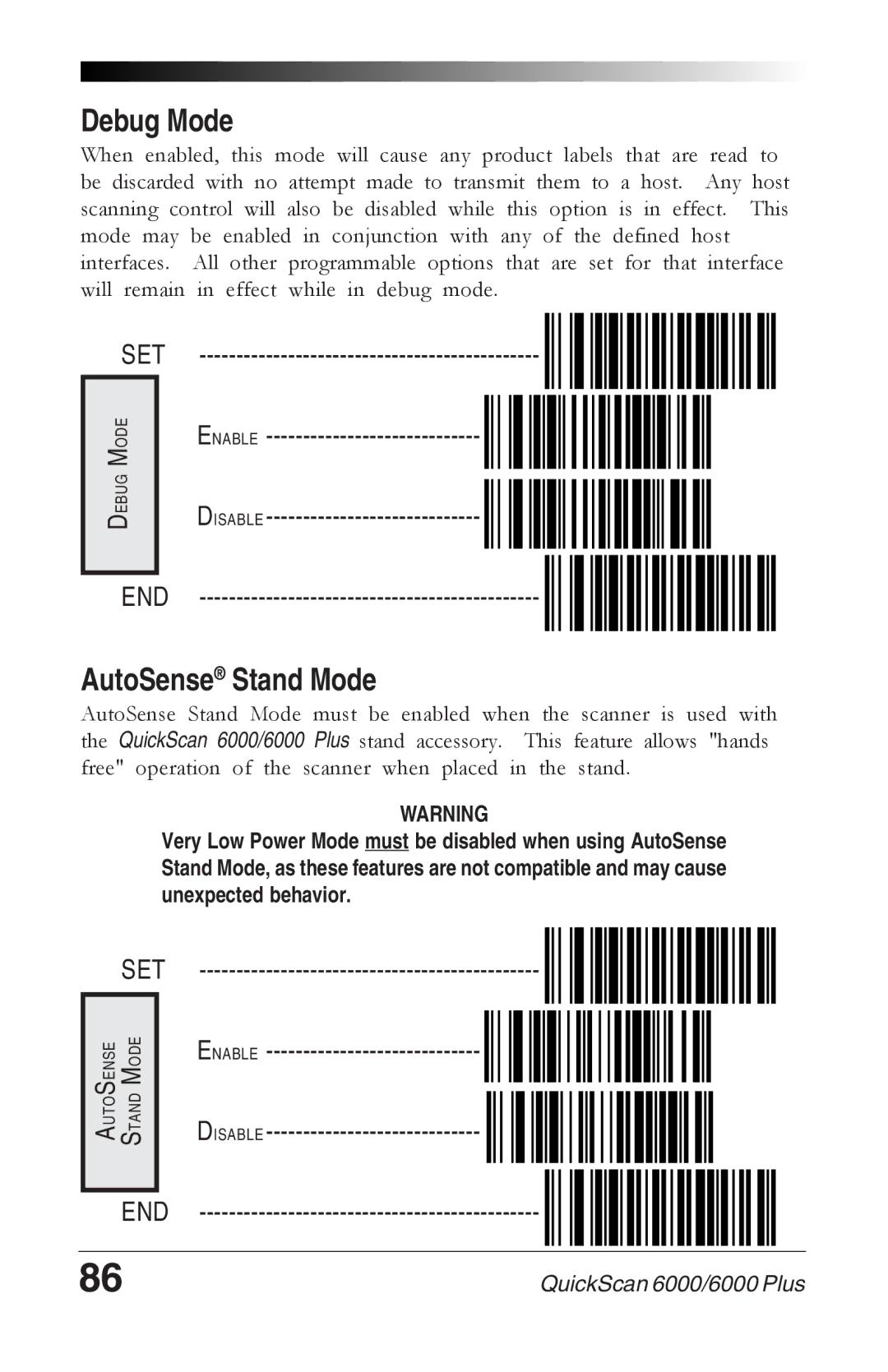 Datalogic Scanning 6000 PLUS manual Debug Mode, AutoSense Stand Mode 