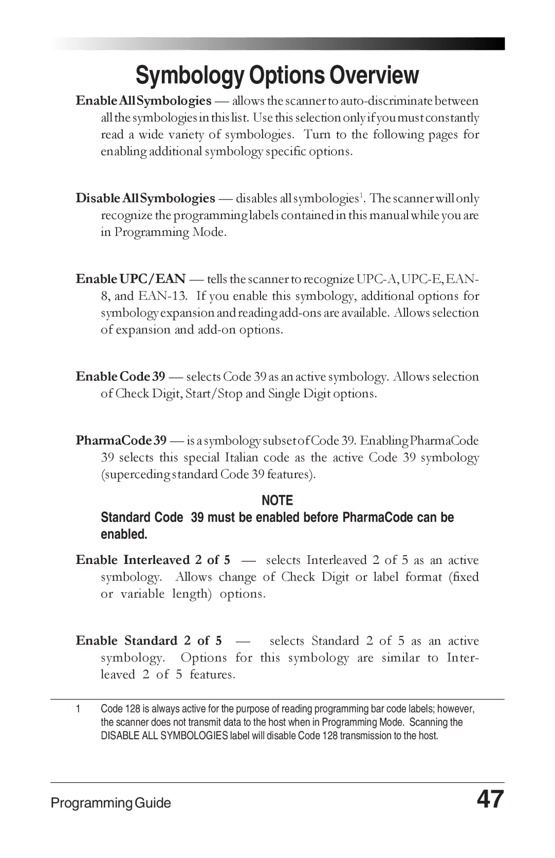 Datalogic Scanning 6000 manual Symbology Options Overview 