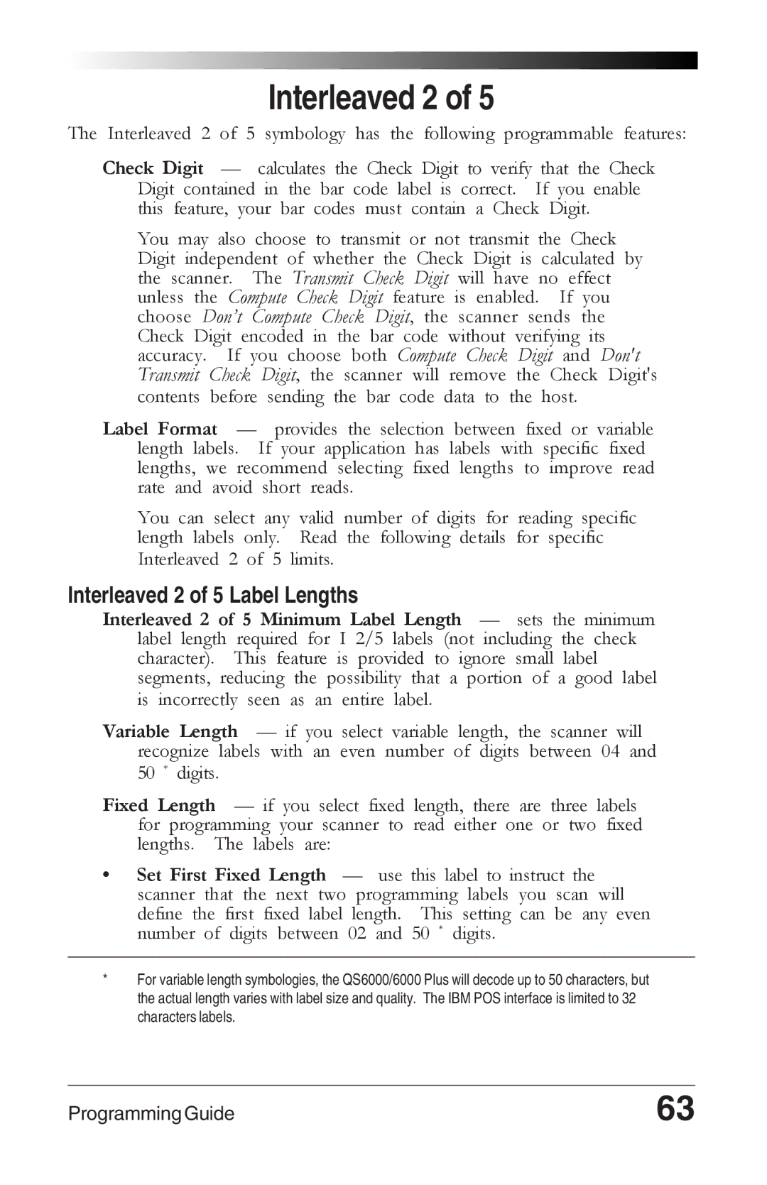 Datalogic Scanning 6000 manual Interleaved 2 of 5 Label Lengths 