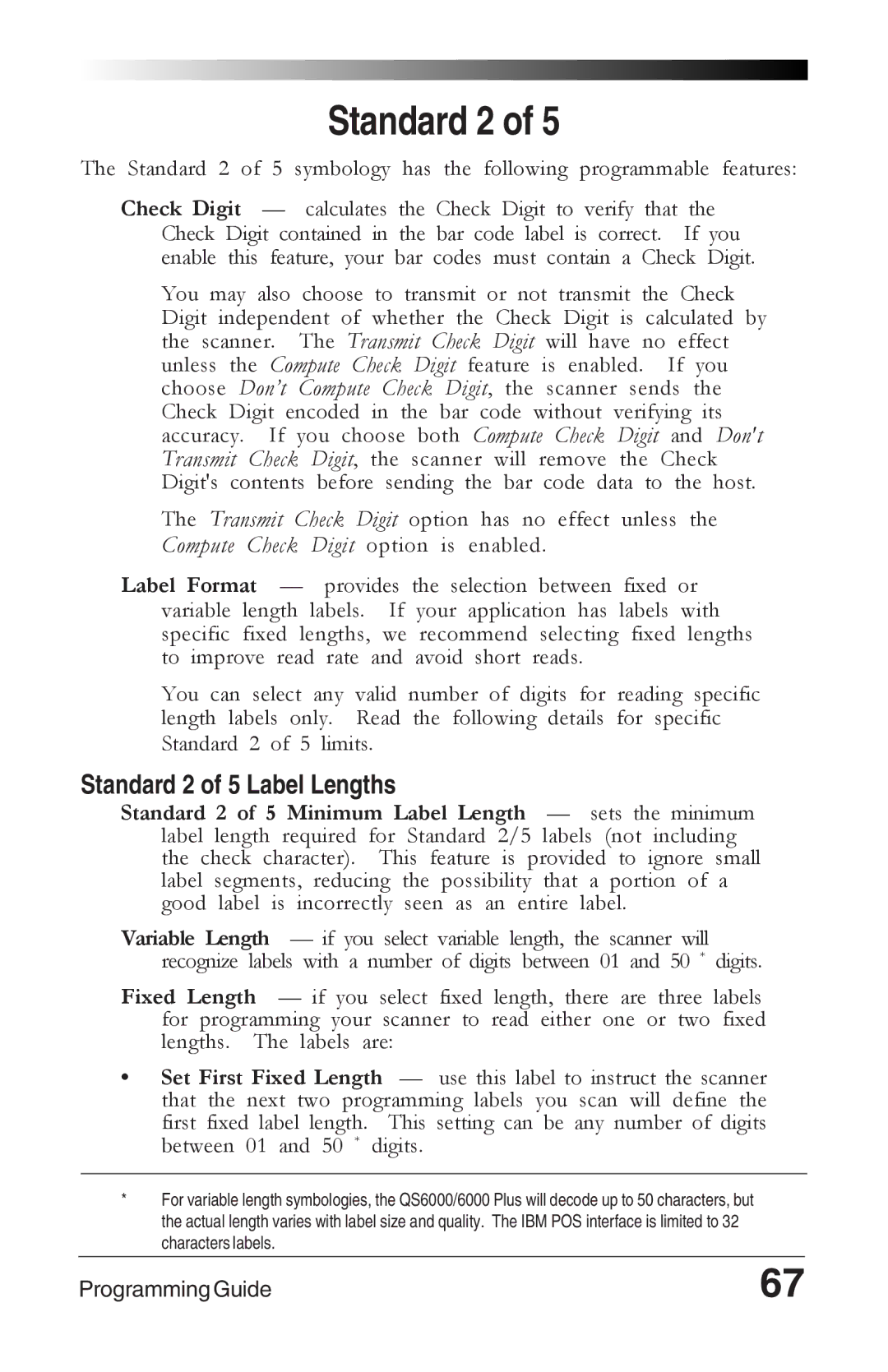 Datalogic Scanning 6000 manual Standard 2 of 5 Label Lengths 