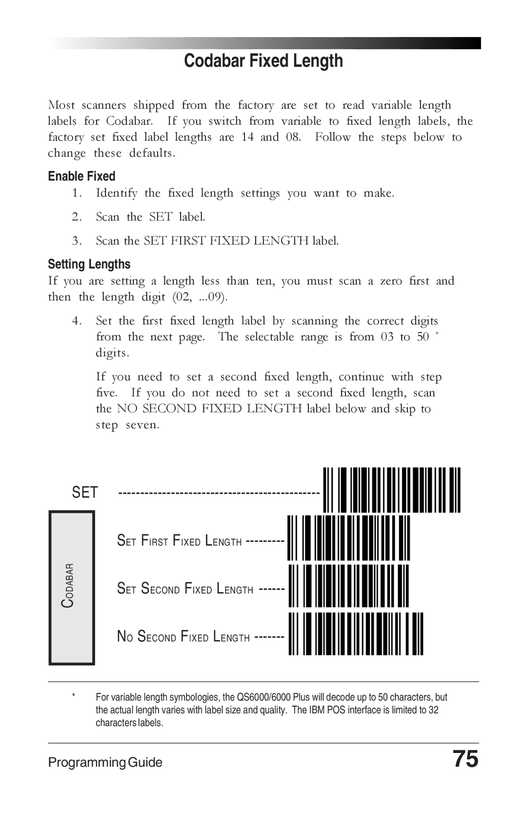 Datalogic Scanning 6000 manual Codabar Fixed Length, Enable Fixed 