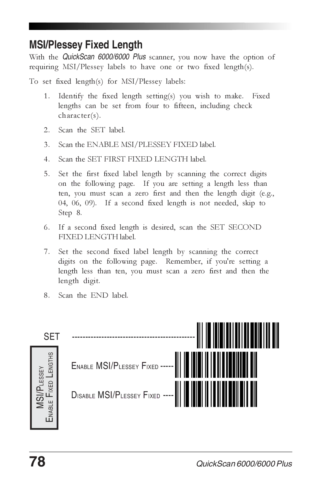 Datalogic Scanning 6000 manual MSI/Plessey Fixed Length 