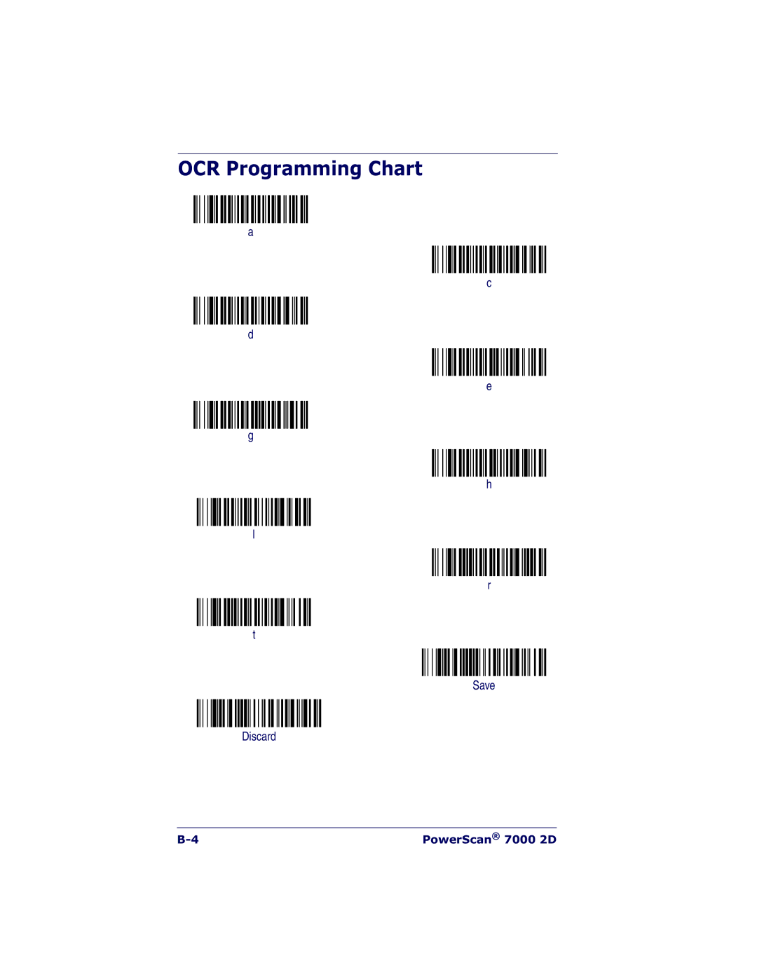 Datalogic Scanning 7000 manual OCR Programming Chart, Save Discard 