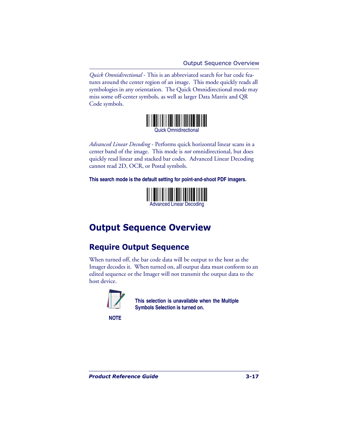 Datalogic Scanning 7000 Output Sequence Overview, Require Output Sequence, Quick Omnidirectional, Advanced Linear Decoding 