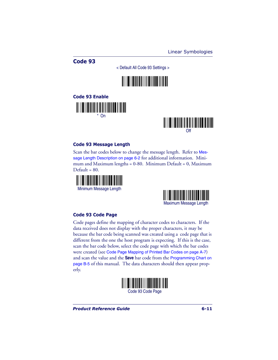 Datalogic Scanning 7000 manual Default All Code 93 Settings, Code 93 Enable, Code 93 Message Length, Code 93 Code 