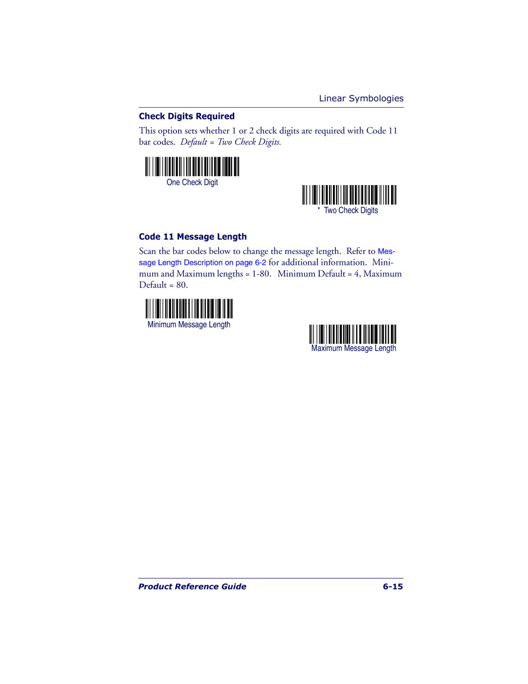 Datalogic Scanning 7000 manual Check Digits Required, One Check Digit Two Check Digits, Code 11 Message Length 