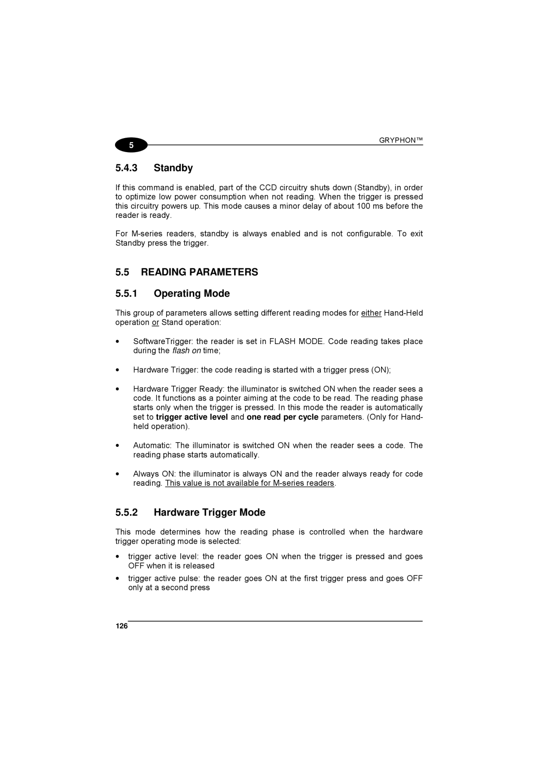 Datalogic Scanning 90ACC1780 manual Standby, Operating Mode, Hardware Trigger Mode, 126 