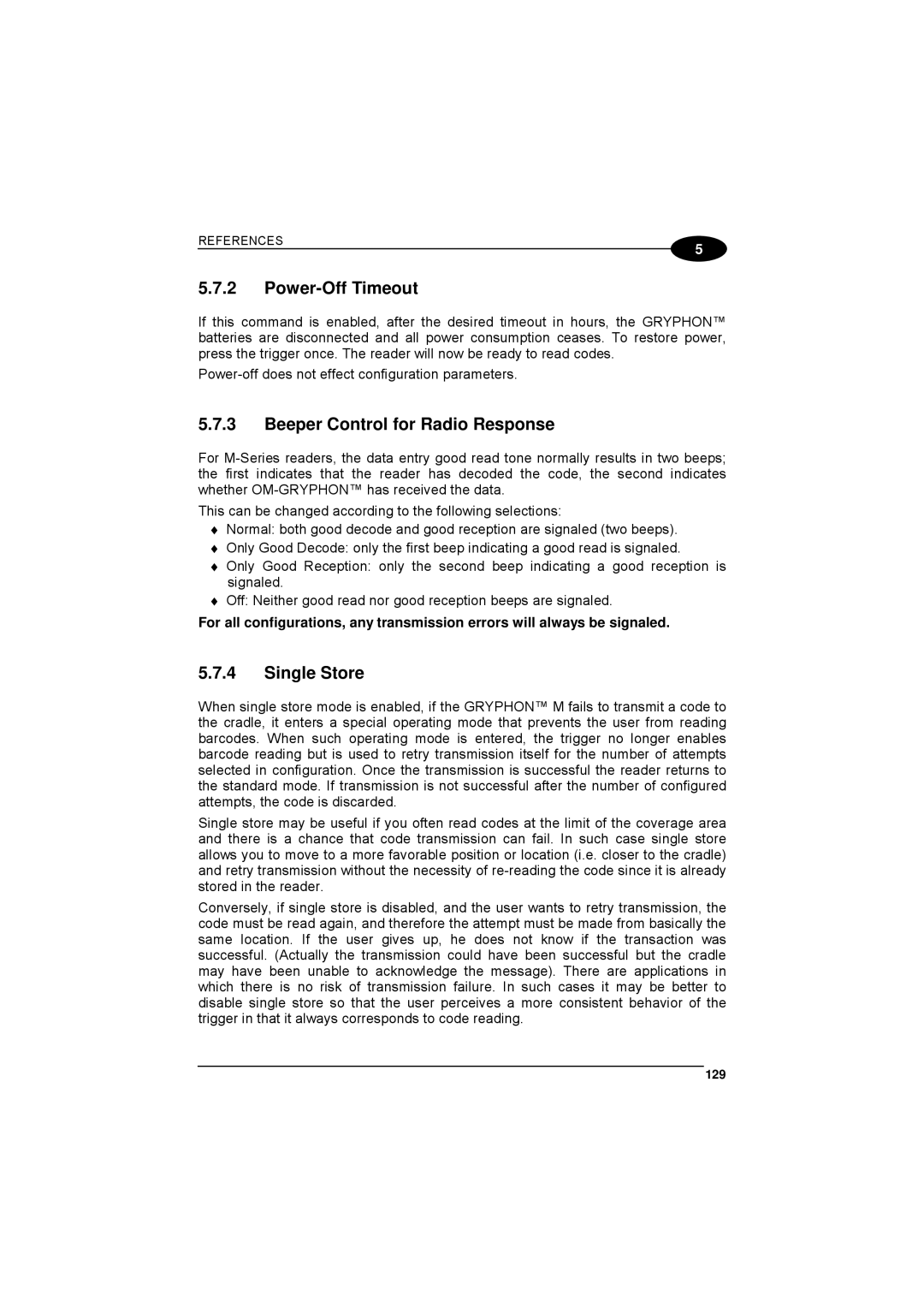 Datalogic Scanning 90ACC1780 manual Power-Off Timeout, Beeper Control for Radio Response, Single Store, 129 