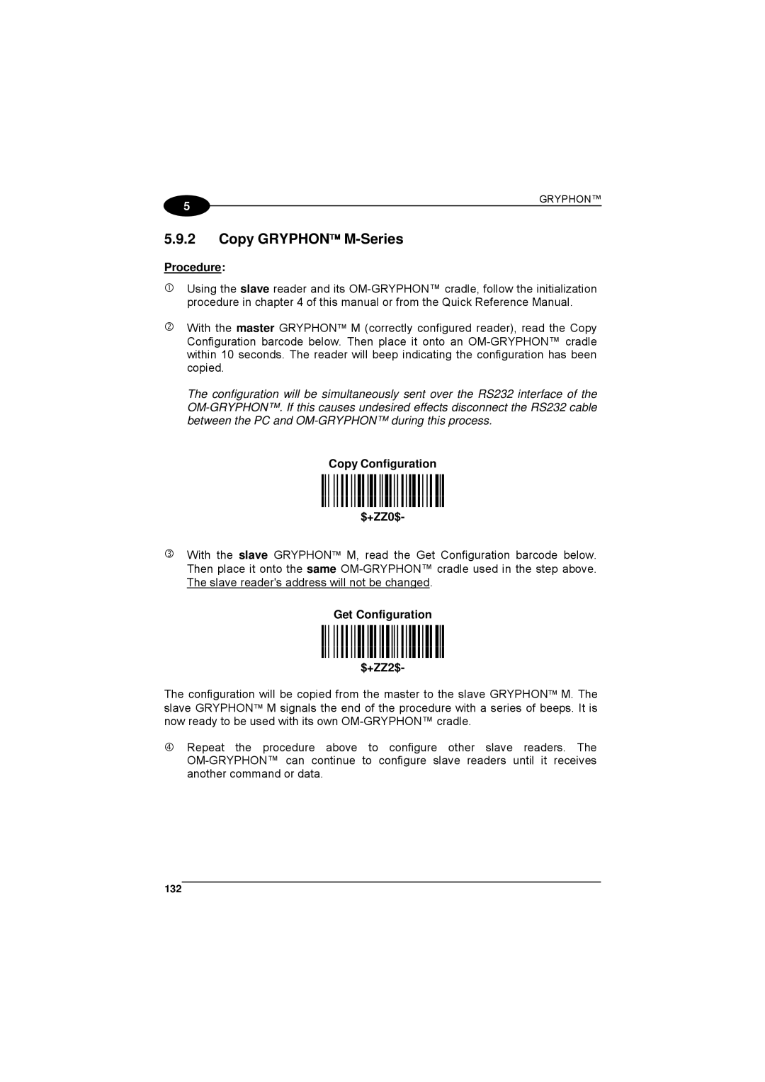 Datalogic Scanning 90ACC1780 manual Copy GRYPHON M-Series, Get Configuration, $+ZZ2$, k, 132 