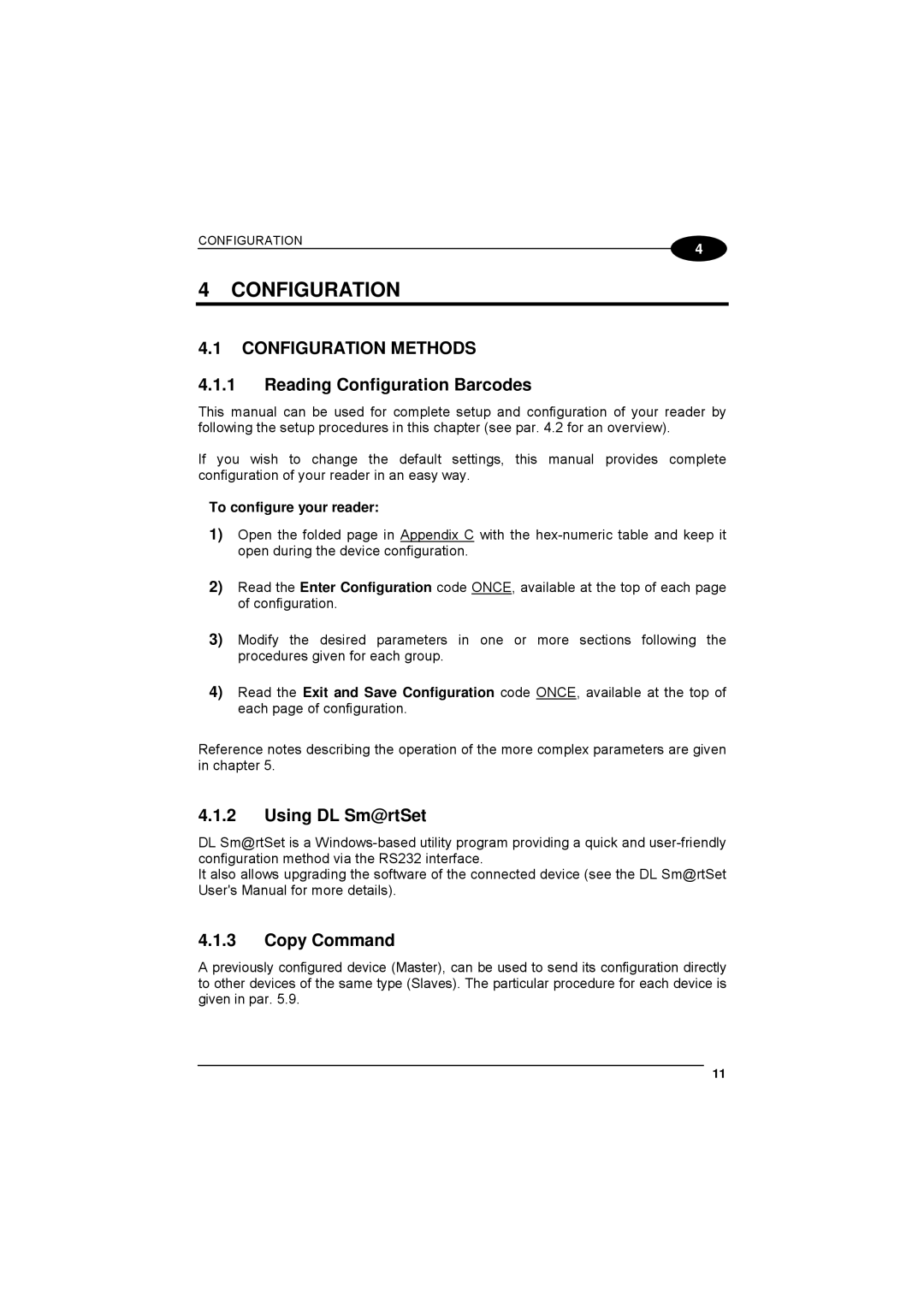 Datalogic Scanning 90ACC1780 manual Configuration Methods, Reading Configuration Barcodes, Using DL Sm@rtSet, Copy Command 