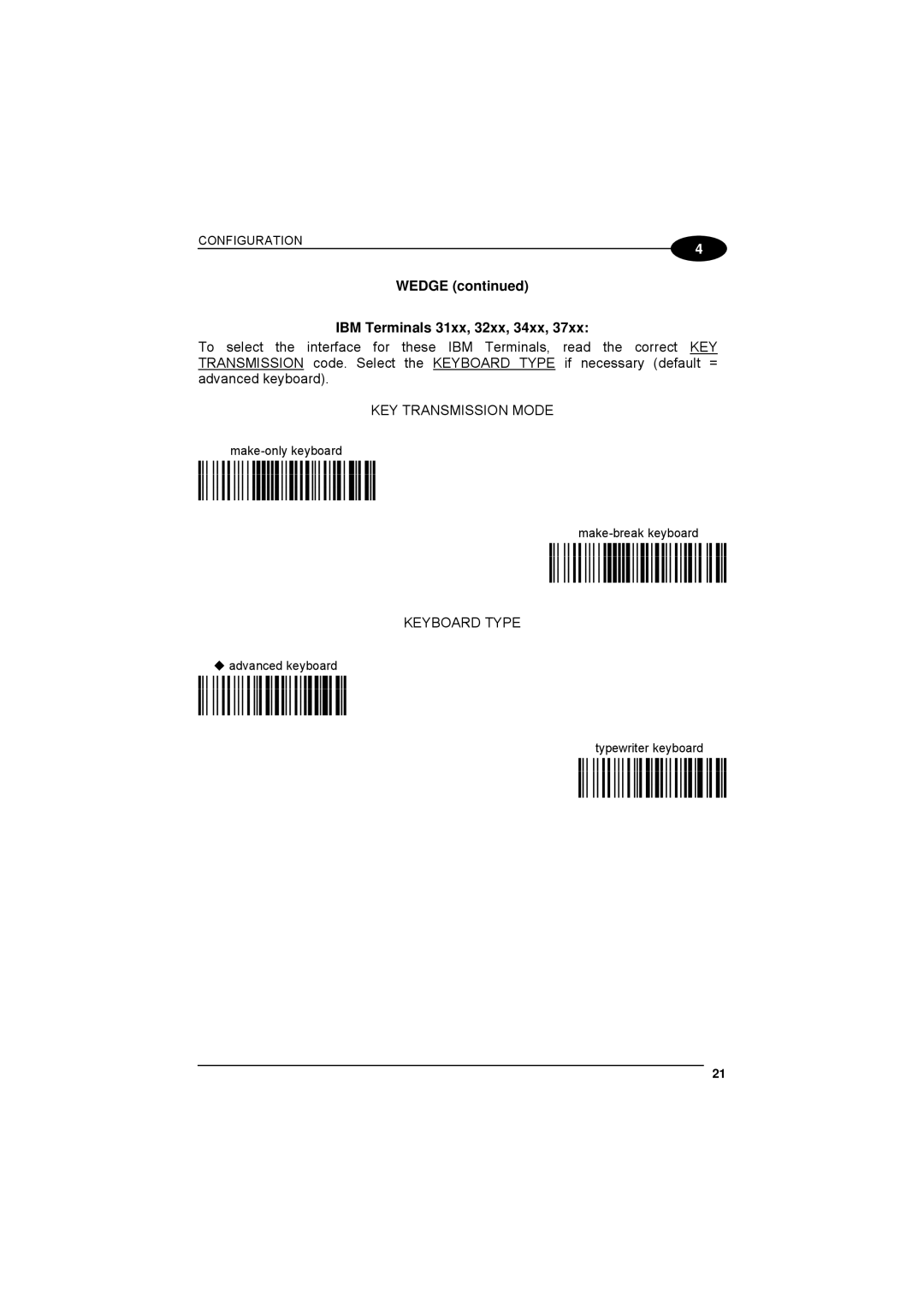 Datalogic Scanning 90ACC1780 manual Wedge IBM Terminals 31xx, 32xx, 34xx, $1Pk, $1Ik, ,fk, ,ak 