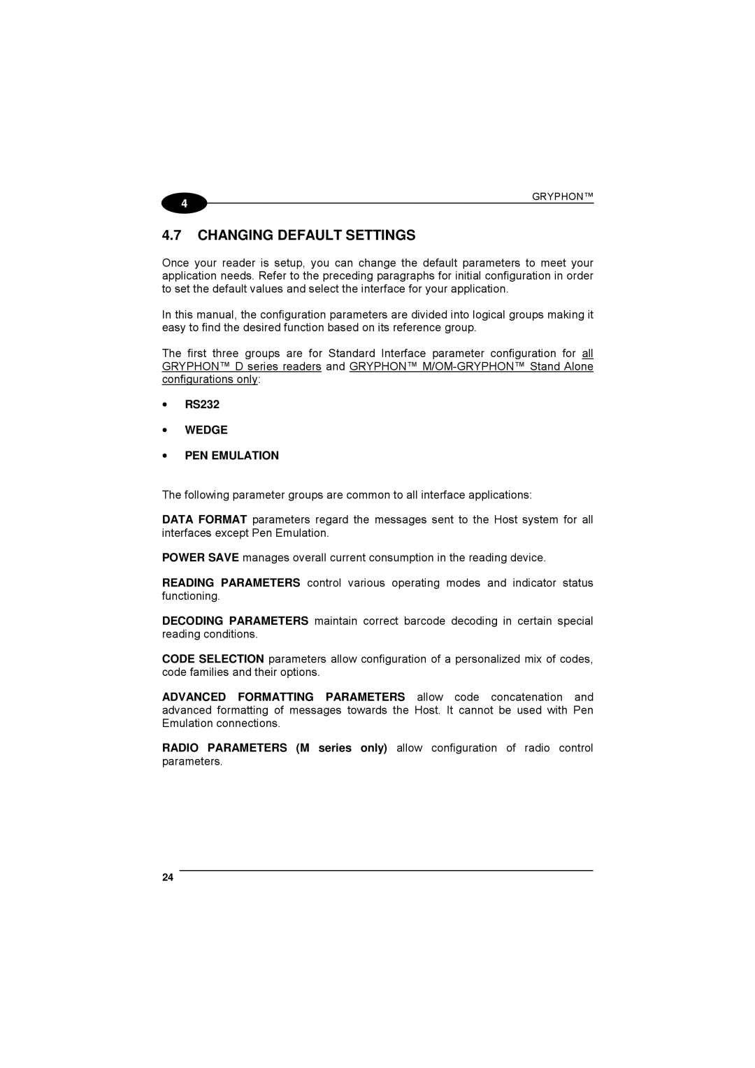 Datalogic Scanning 90ACC1780 manual Changing Default Settings, Wedge PEN Emulation 