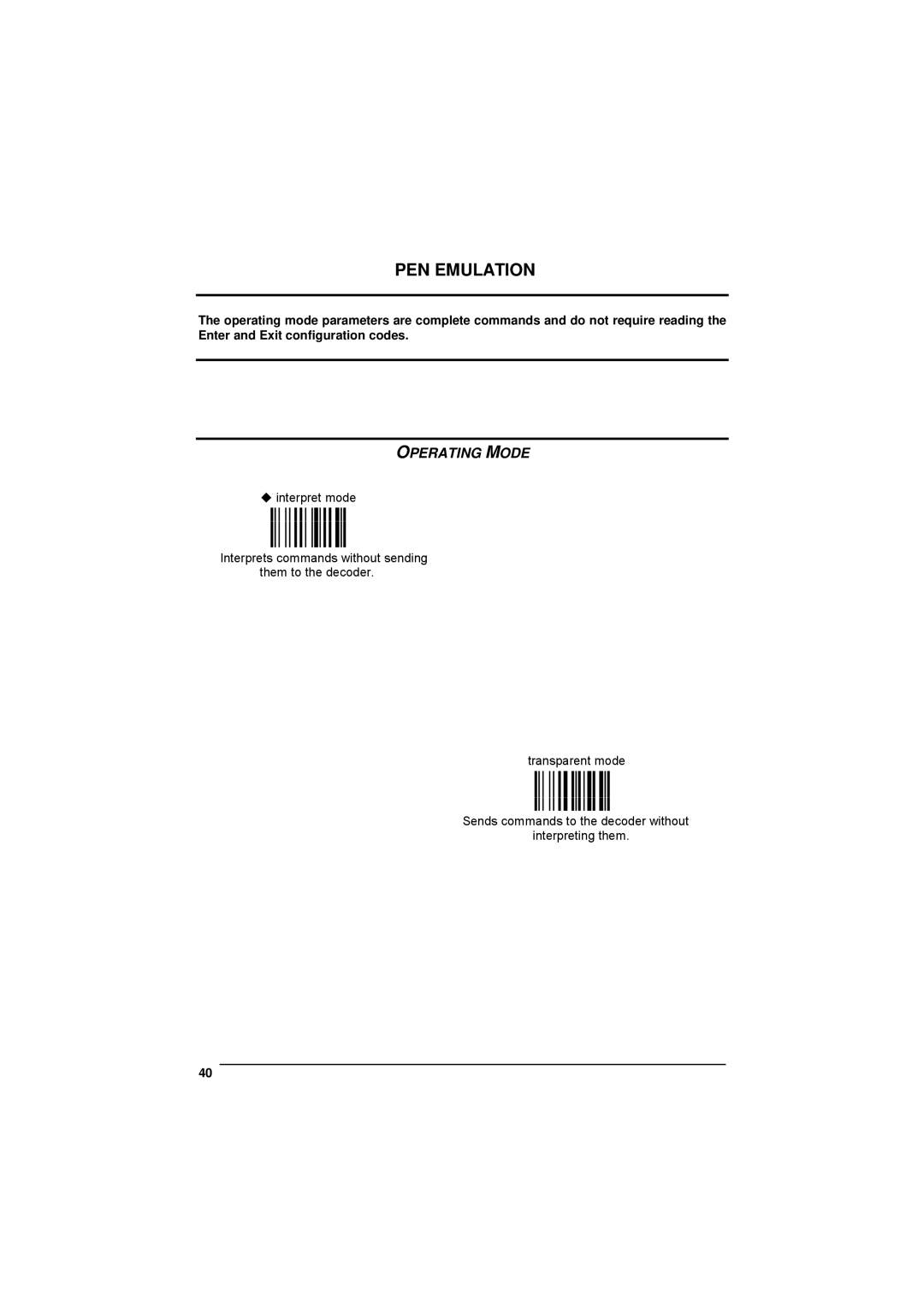 Datalogic Scanning 90ACC1780 manual PEN Emulation, Operating Mode, k, k 