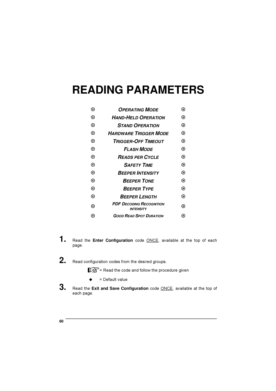 Datalogic Scanning 90ACC1780 manual Reading Parameters 