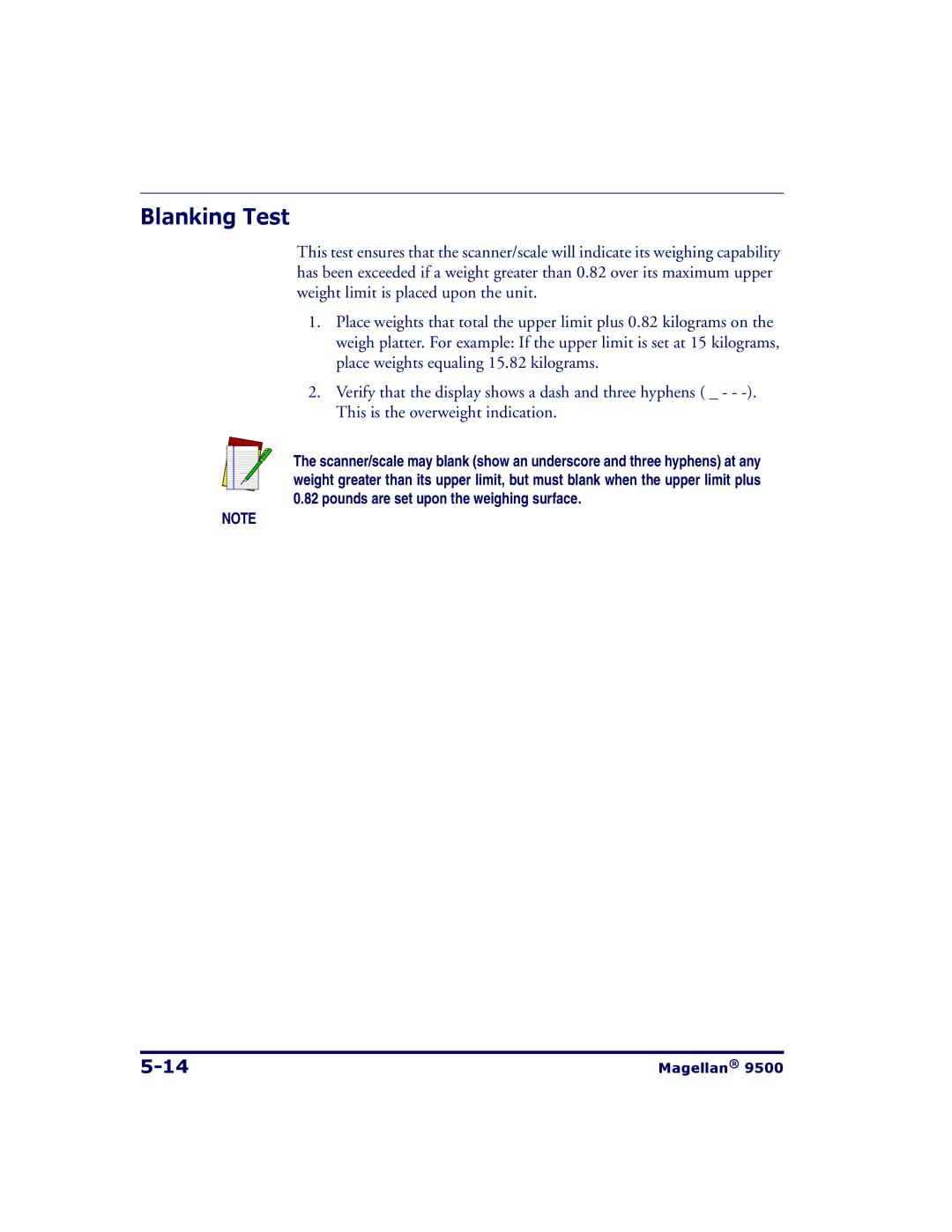 Datalogic Scanning 9504, 9500 manual Blanking Test 