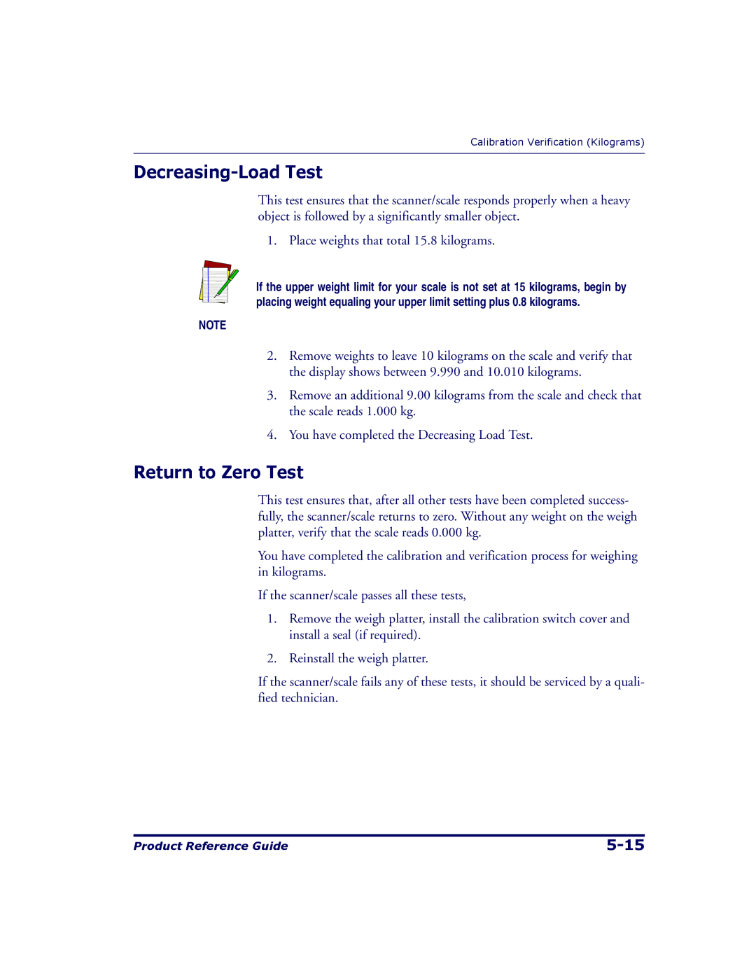 Datalogic Scanning 9500, 9504 manual Decreasing-Load Test 