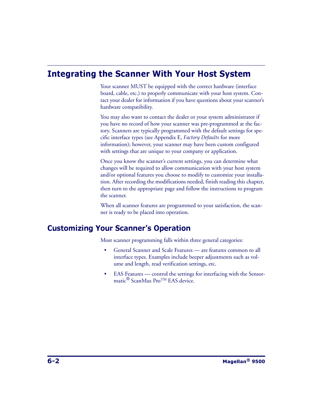 Datalogic Scanning 9504, 9500 manual Integrating the Scanner With Your Host System, Customizing Your Scanner’s Operation 