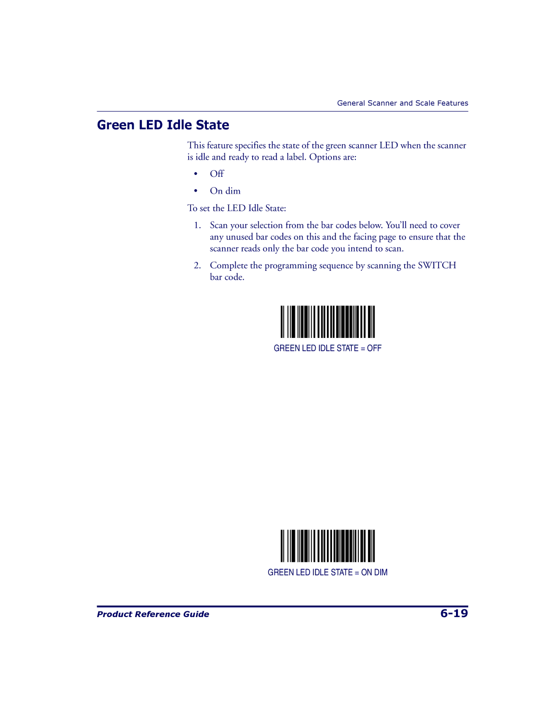 Datalogic Scanning 9500, 9504 manual Green LED Idle State 