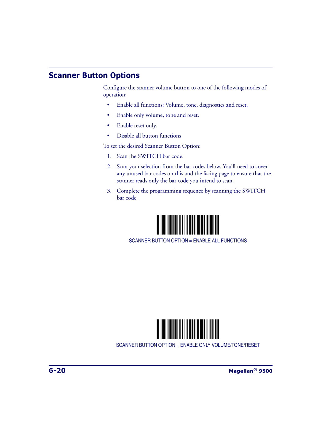 Datalogic Scanning 9504, 9500 manual Scanner Button Options 