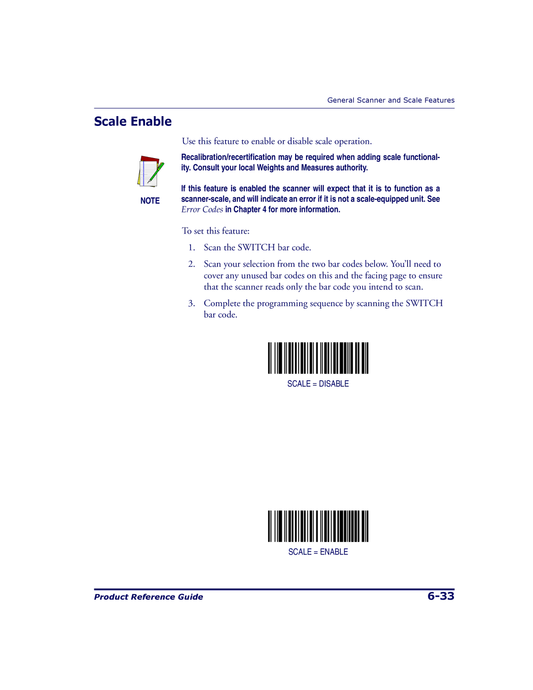 Datalogic Scanning 9500, 9504 manual Use this feature to enable or disable scale operation 