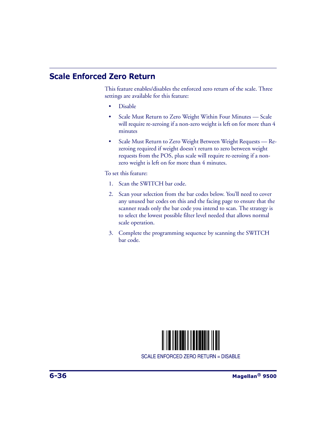 Datalogic Scanning 9504, 9500 manual Scale Enforced Zero Return 