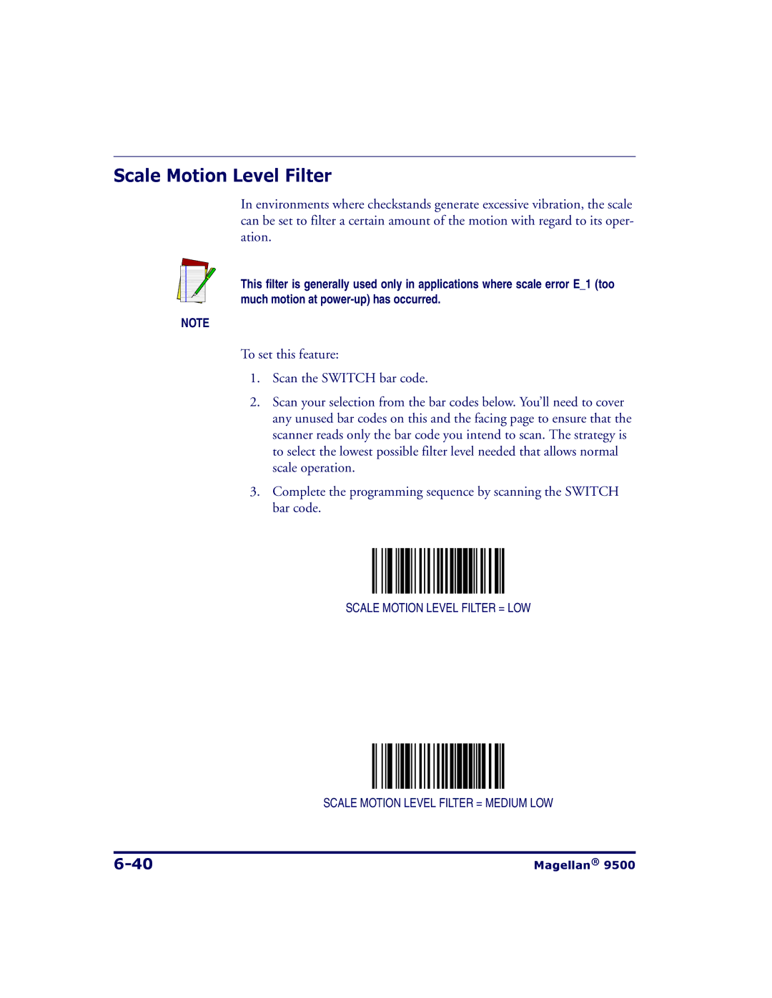 Datalogic Scanning 9504, 9500 manual Scale Motion Level Filter 