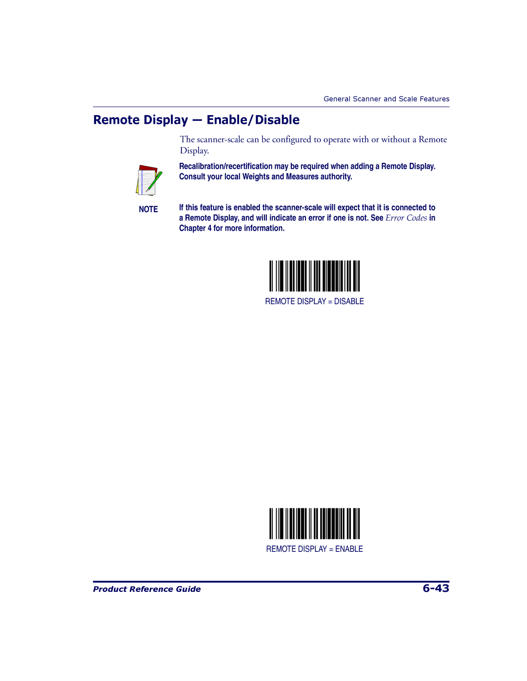 Datalogic Scanning 9500, 9504 manual Remote Display Enable/Disable 