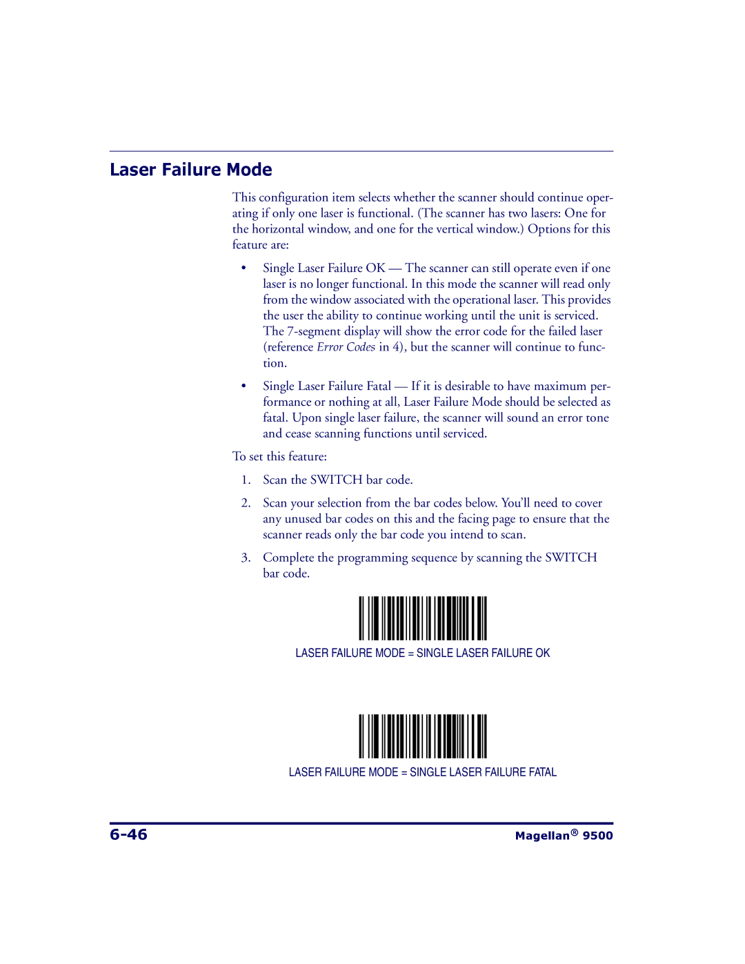 Datalogic Scanning 9504, 9500 manual Laser Failure Mode 