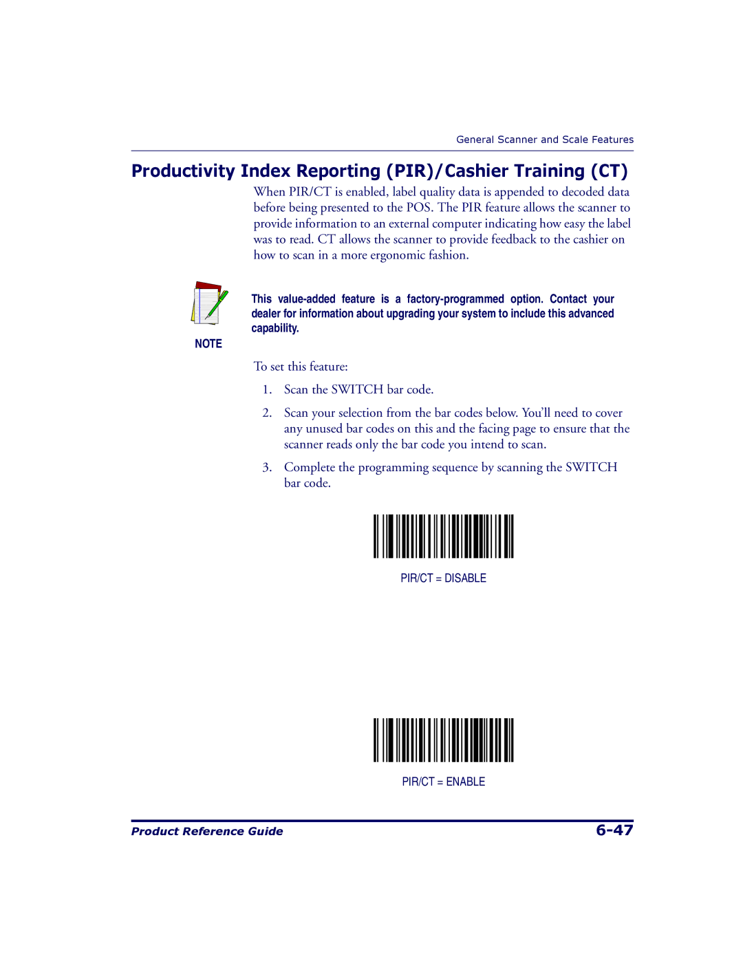 Datalogic Scanning 9500, 9504 manual Productivity Index Reporting PIR/Cashier Training CT 