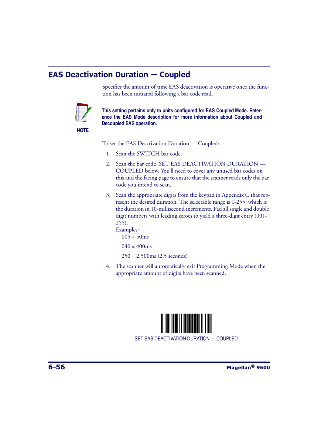 Datalogic Scanning 9504, 9500 manual EAS Deactivation Duration Coupled 