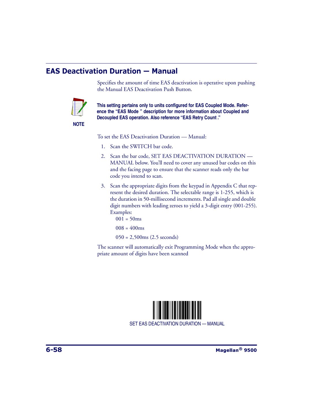 Datalogic Scanning 9504, 9500 manual EAS Deactivation Duration Manual 