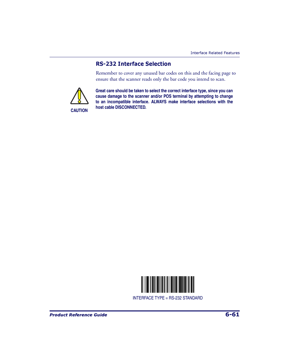 Datalogic Scanning 9500, 9504 manual RS-232 Interface Selection 