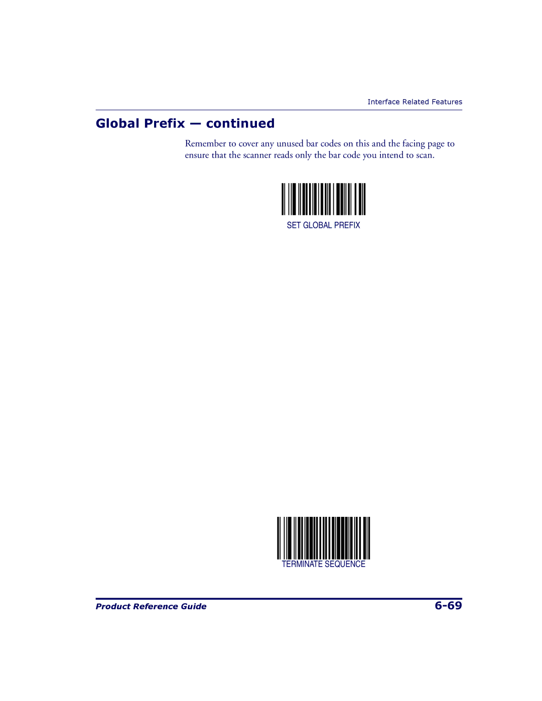 Datalogic Scanning 9500, 9504 manual SET Global Prefix Terminate Sequence 