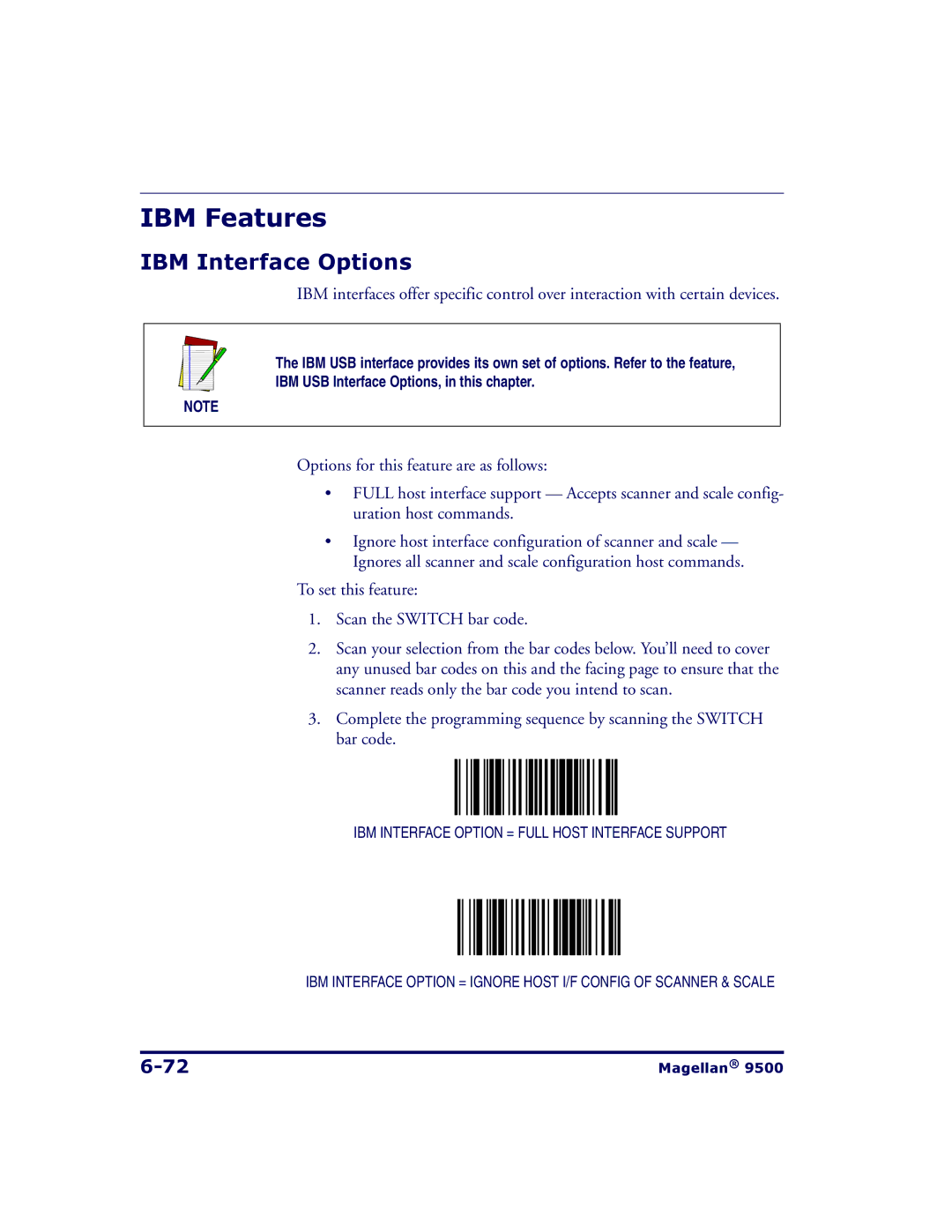 Datalogic Scanning 9504, 9500 manual IBM Features, IBM Interface Options 