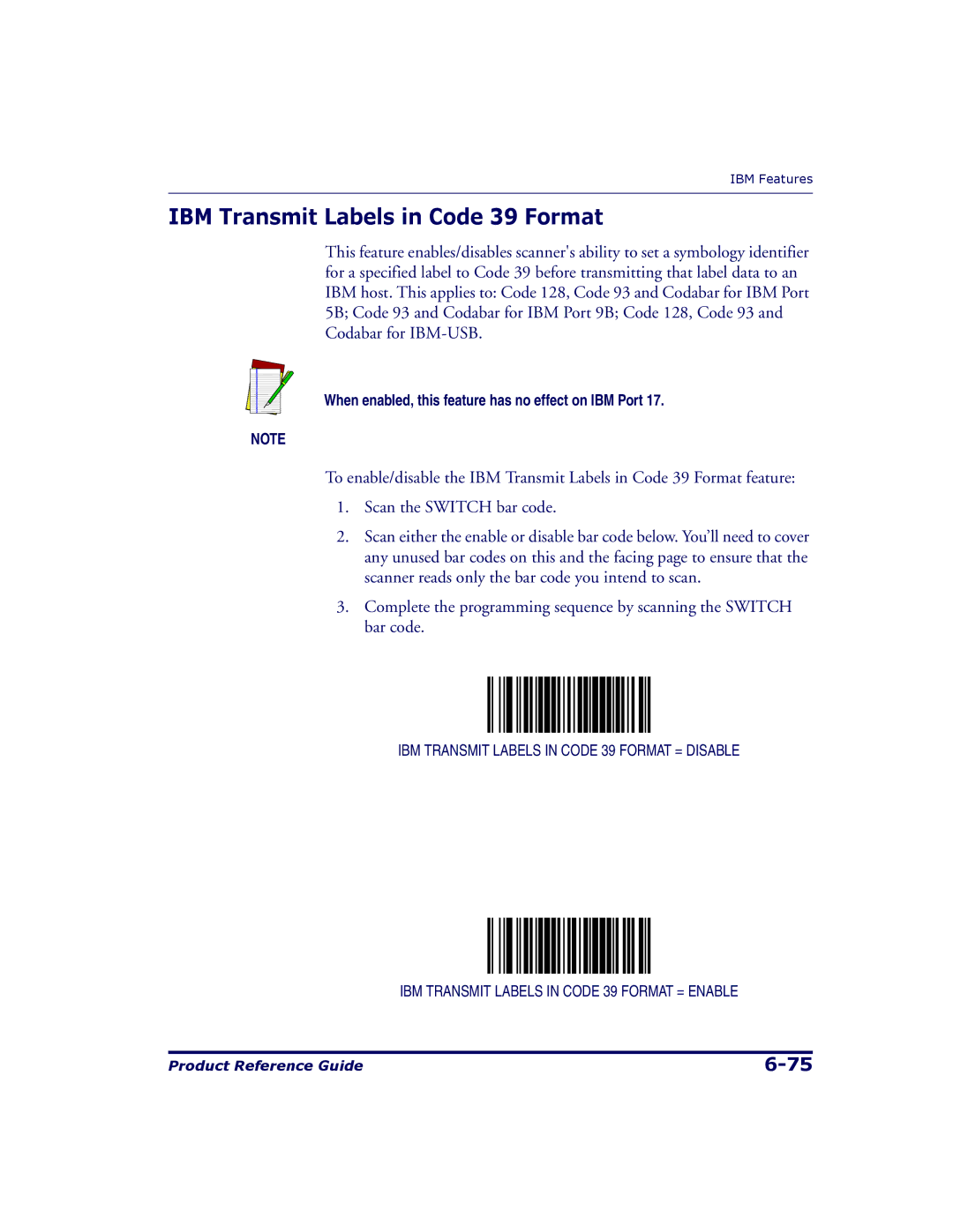 Datalogic Scanning 9500, 9504 manual IBM Transmit Labels in Code 39 Format 